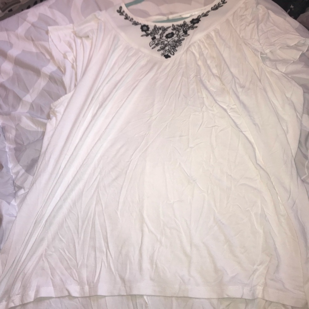 white blouse w a cute design!